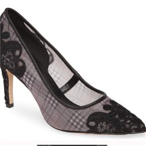 Karl Lagerfeld Paris Black Mesh Lace Rey 2 Sexy Heel Pump Womens Size 9 M